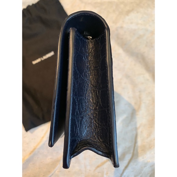 YSL KATE CHAIN WALLET W/TASSEL CROCODILE EMBOSSED DARK BLUE - Picture 6 of 8